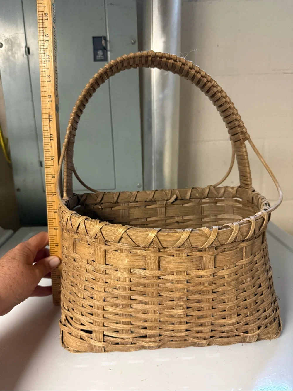 Vintage Hand Crafted Natural Tan Woven Basket with Handle Rustic